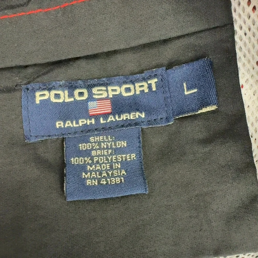 Vintage Polo Sport Ralph Lauren Swim Trunks‎ Mens L Black Nylon Mesh Stripe 90s